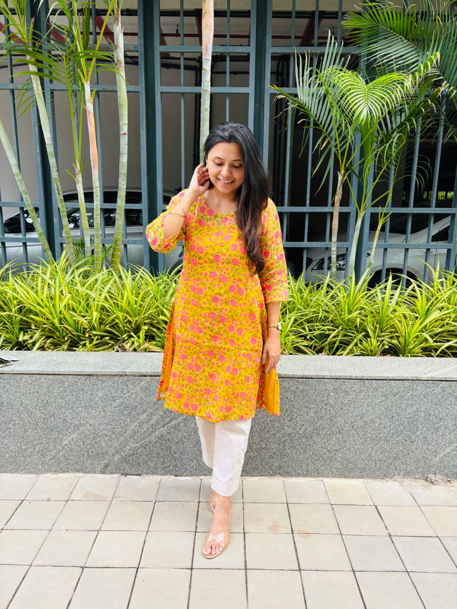 Floral Vibes with Kota Doriya Fabric Kurta