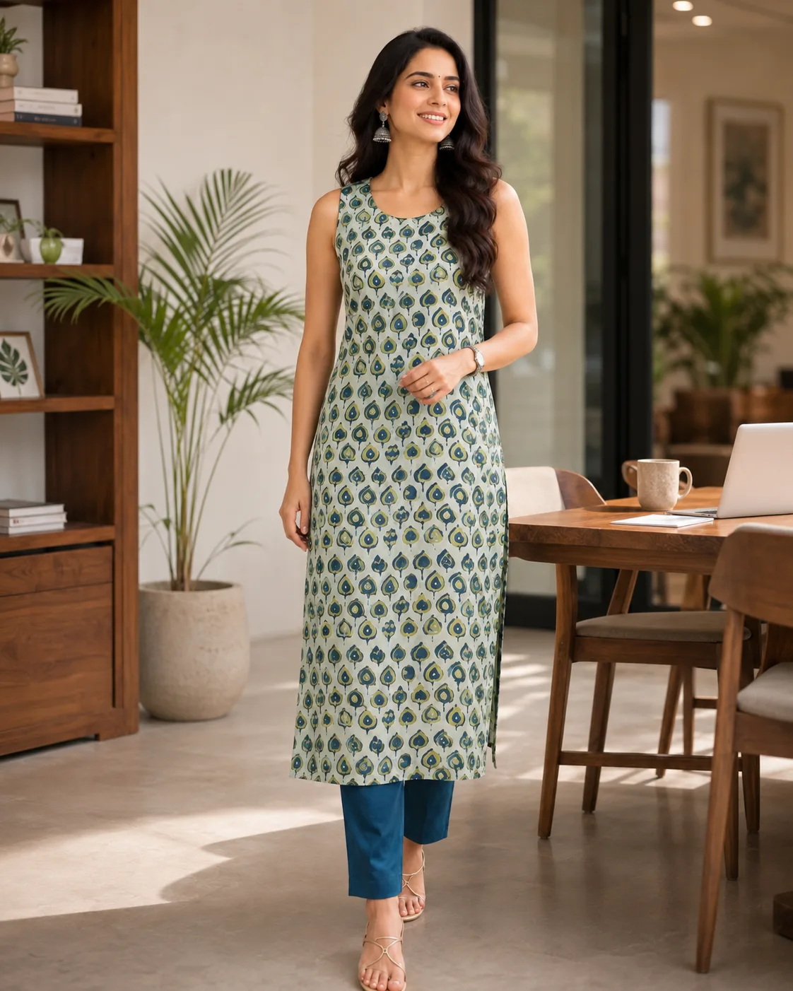 Sage Blue Handblock Kurta Set