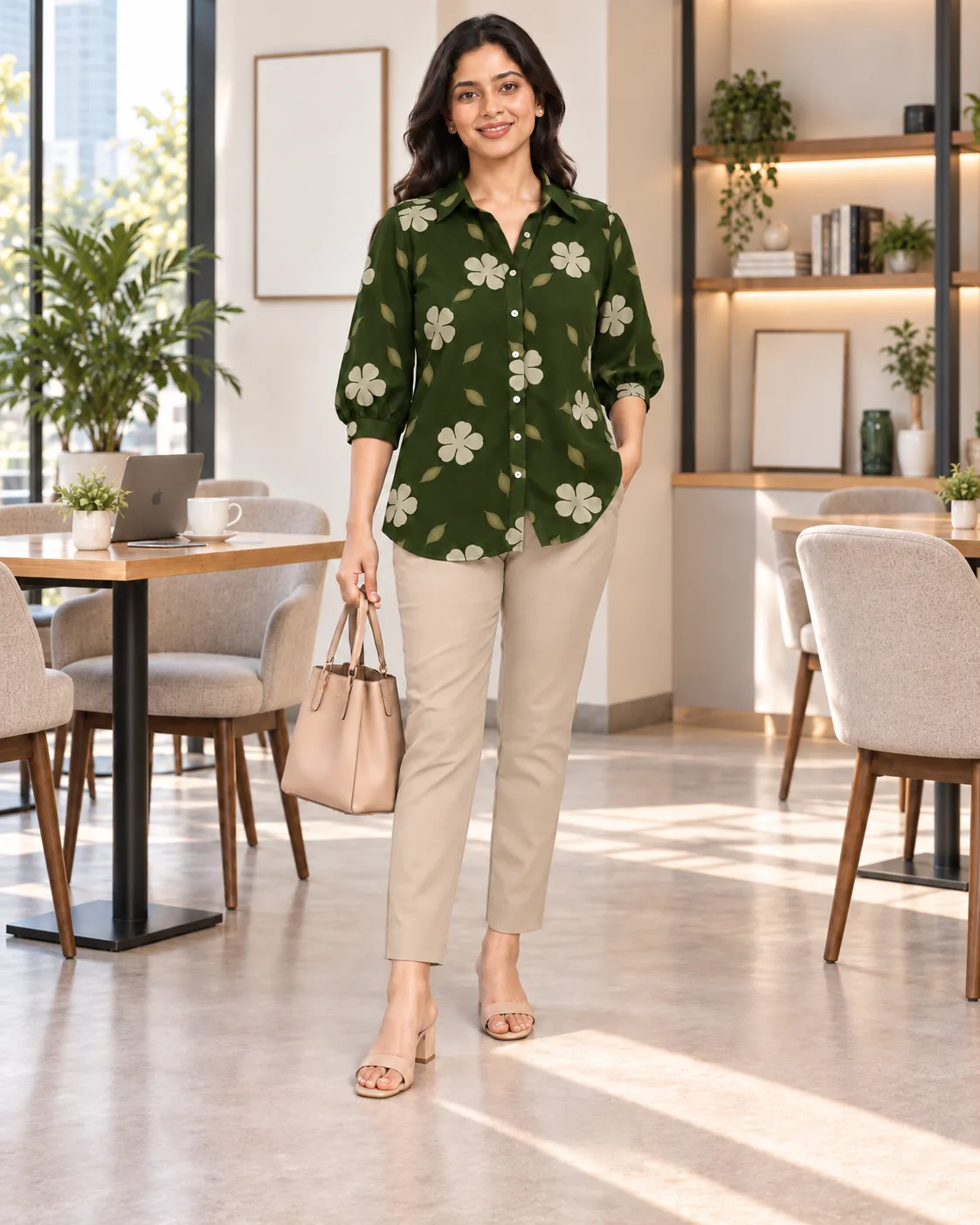 Olive Bloom Button-Down Shirt