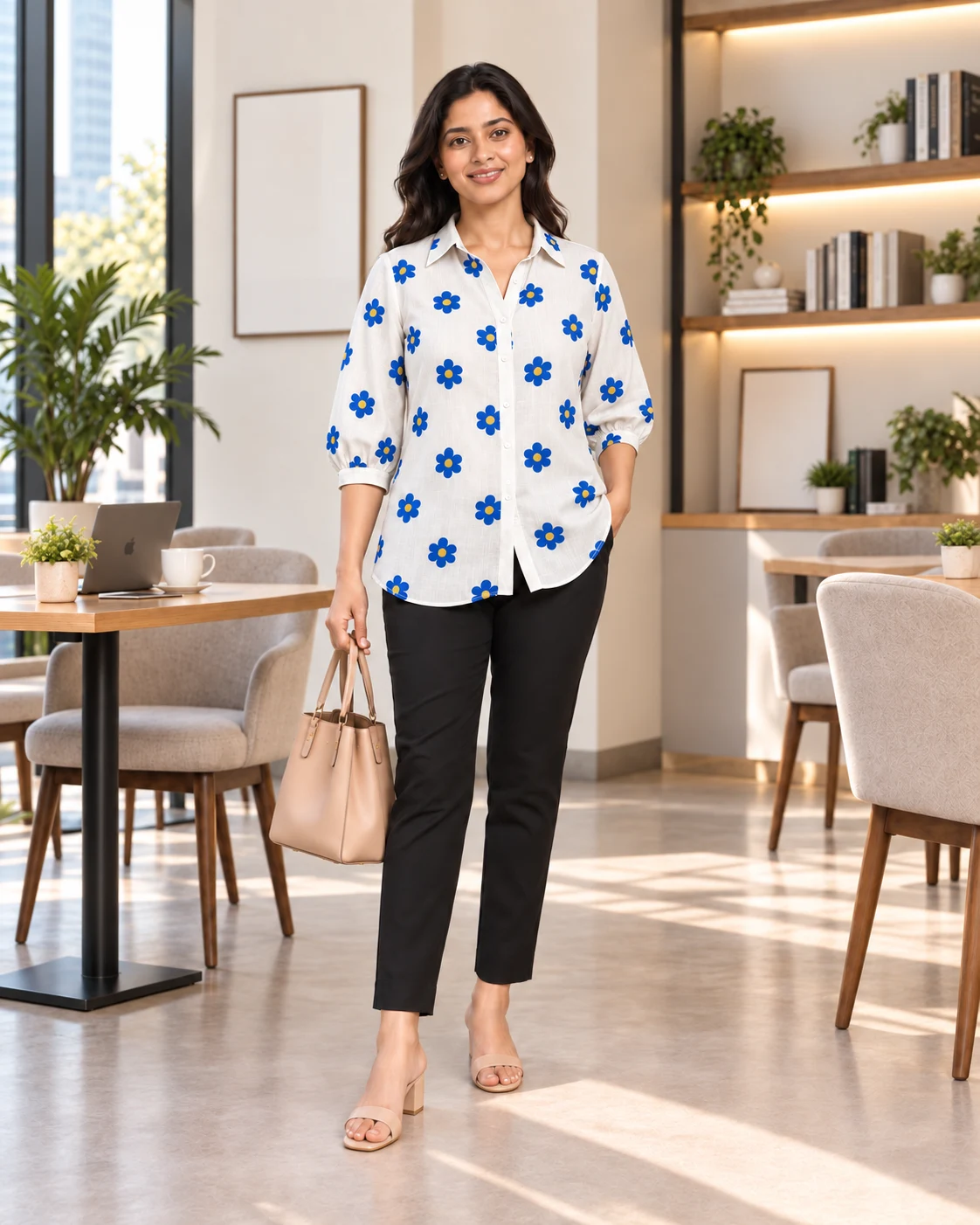 Cobalt Daisy Button-Down Shirt