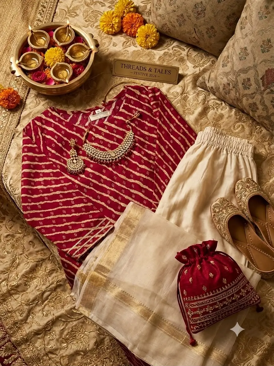 Ruby Leheriya Kurta Set