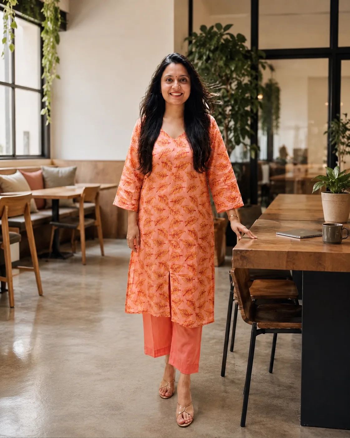 Peach Handblock Kurta Set