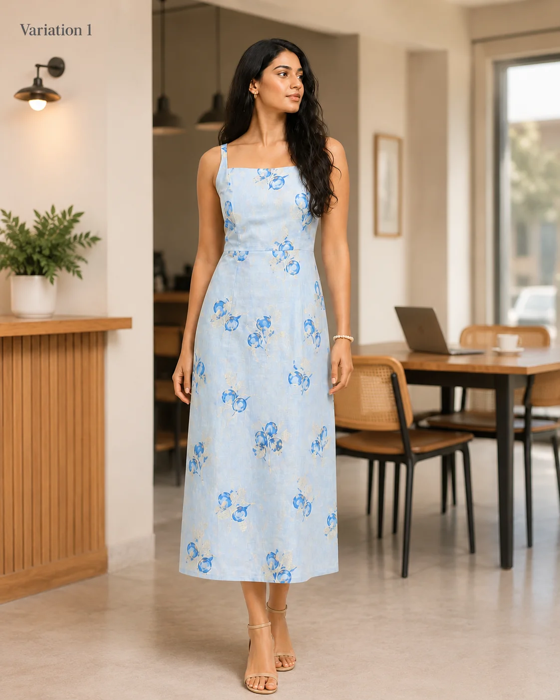 Blue Iris Strap Midi Dress