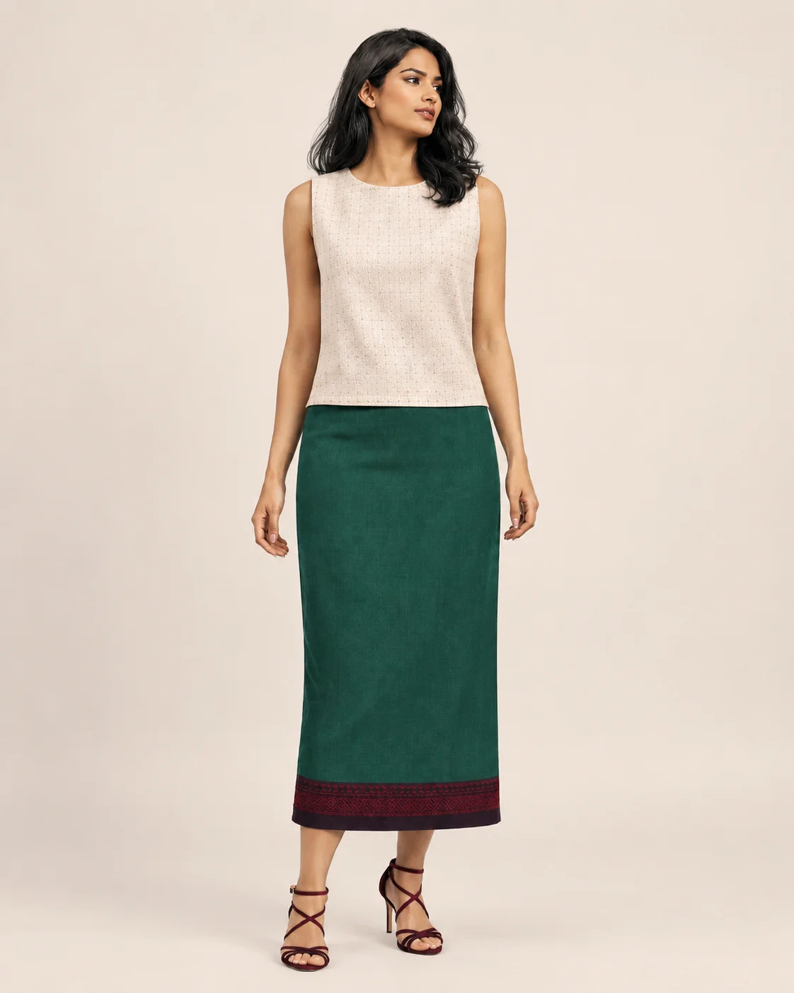 Forest Cream Top & Green Skirt Co-ord