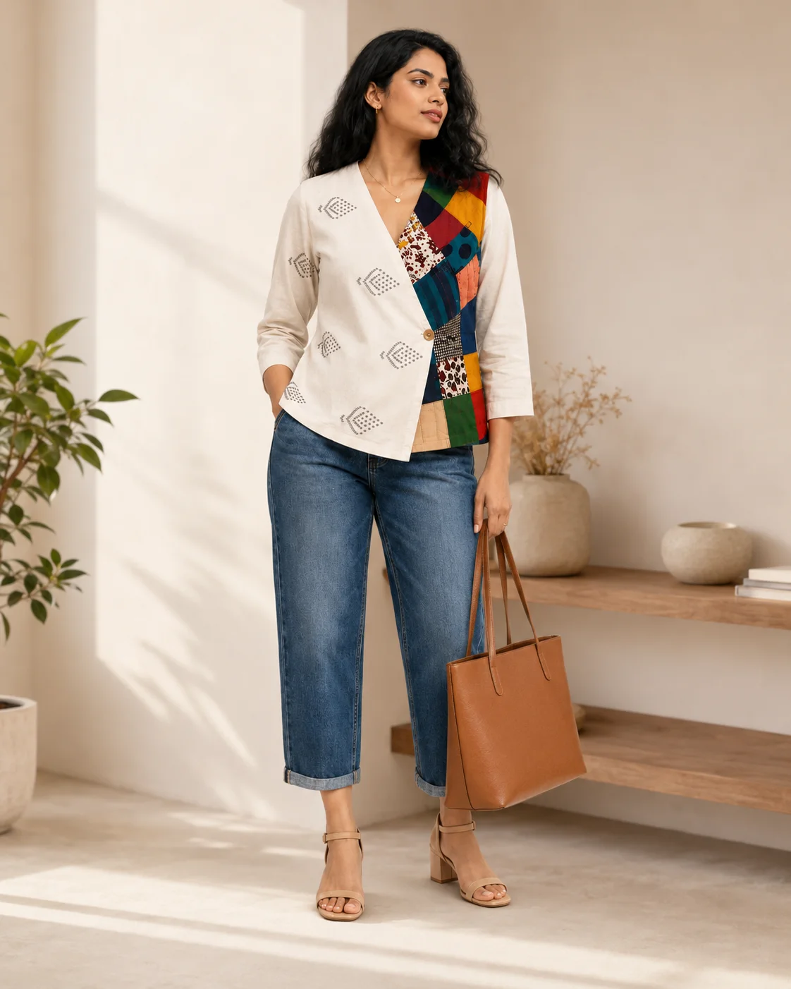 Ivory Patchwork Wrap Top