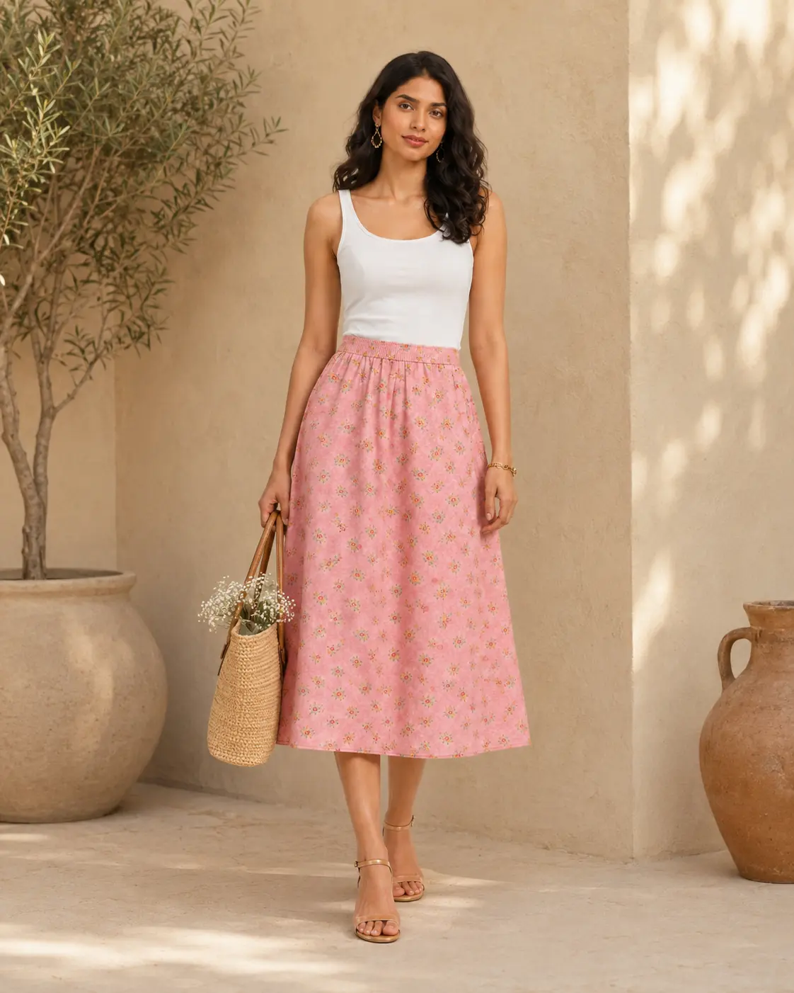 Blush Meadow Midi Skirt
